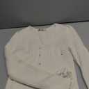 Women's V Neck Lace Long Sleeve Sweater Pearl Beaded Rib Knit Top, Large