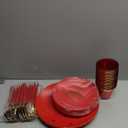 Nervure 175PCS Christmas Plastic Plates - Red and Gold Disposable Plates & Gold Plastic Silverware with Red Handle include 50 Plates 25Knives 25Forks 25Spoons 25Napkins for Christmas Party