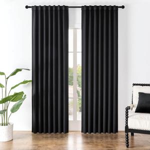 Joydeco Black Blackout Curtains 96 Inches Long, Thermal Insulated Black Out Curtains 2 Panels Set for Bedroom, Room Darkening Drapes for Living Room Window (W52 x L96 Inch, Black) (52"W x 96"L (Pack of 2), Black)