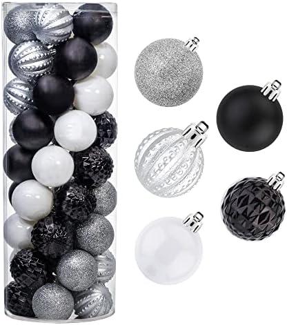 41Pcs 6cm Christmas Glitter Ball Ornaments, Shatterproof Plastic Xmas Tree Decorations for Holidays, Weddings, Parties - Black, White, Silver