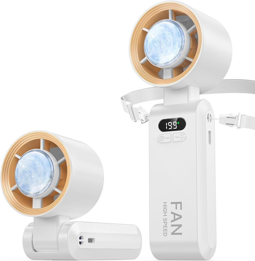 Handheld Portable Turbo Fan with Ice Cooler, Speed (1-199) 5500mAh Rechargeable Personal Fan,[20H Cooling Time] Mini Yet Powerful [20000 RPM] Small Pocket Fans for Travel/Outdoor/Home/Office, White