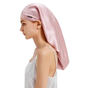 LilySilk Mulberry Silk Sleep Cap 100% 19 Momme Long Silk Bonnet for Curly Hair, Night Cap for Sleeping, Silk Hair Wrap for Women Rosy Pink