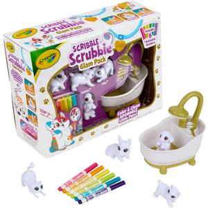 Crayola Scribble Scrubbies Glam Pack (4 Pets), Washable Pet Care Toy & Coloring Animal Craft Kit, Gift for Kids, Playset for Girls & Boys, Ages 3+