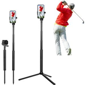 Golf Tripod and Monopod Selfie Stick with Ground Spike Stake, Golf Swing Analyzer Phone Holder for Training Aid, Golf Selfie Stick Tripod for Recording Swings