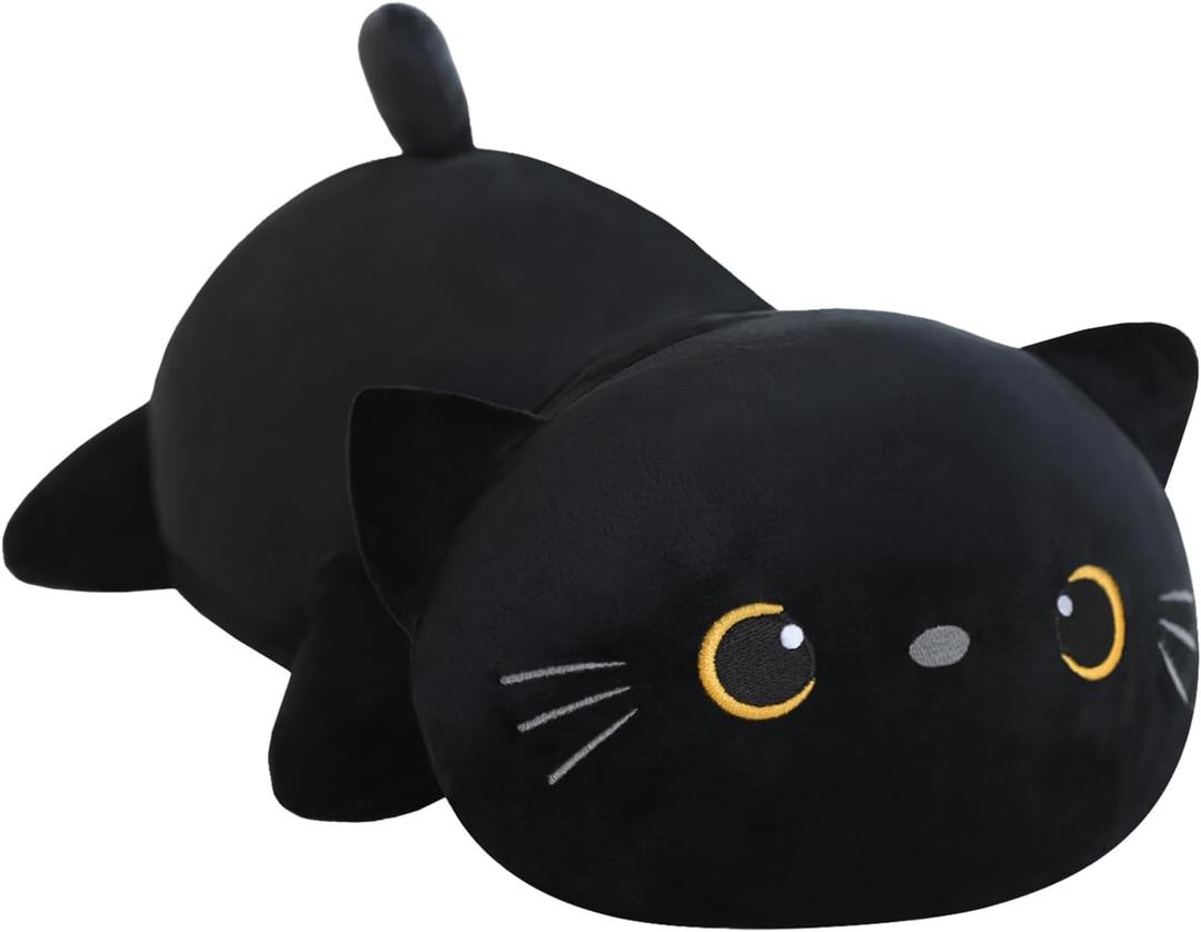 SQEQE Weighted Black Cat Plush, Weighted Black Cat Stuffed Animal, Cute Plushies Soft Pillow Toy Gift for Kids Adults 13.8 Inch, 1.6 Lbs, Medium