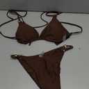 Women's Two Piece Bikini Sets Sexy Halter Ring Swimsuit Triangle String Cheeky Bathing Suit (Coffee,  Small)