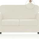 WEERRW Velvet Couch Covers for 2 Cushion Couch Sofa - High Stretch Luxury Velvet Plush 3 Pieces Sofa Slipcovers with Elastic Bottom, Furniture Protector for Pets, Machine Washable, Ivory, Medium