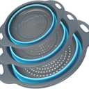 Collapsible Colander 3-Pack Set Space-Saving Foldable Kitchen Strainer with Non-Slip Base Durable Thickened PP+TPE Collapsible Strainers for Pasta, Vegetables, Fruits (Gray-Blue)