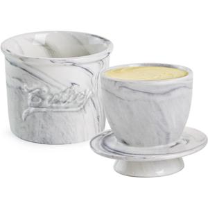 Butter Crock for Counter with Water, French Butter Keeper for Spreadable Butter Marble Ceramic Butter Dish with Lid for Countertop, Butter Container Holder