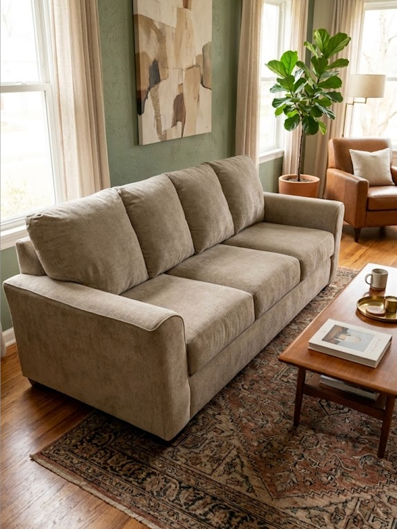 Comfy Cloud Couch with Throw Pillows for Living Room  Sofa, Tan Couch W86 x H 32 x L37in