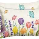 AVOIN colorlife Spring Flowers Tulip Lavender Eucalyptus Butterfly Throw Pillow Cover, 12 x 20 Inch Spring Cushion Case for Sofa Couch Set of 2