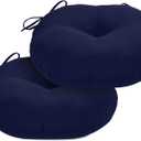 Round Outdoor Chair Cushions, Tufted Bistro Chair Cushions with Ties, Thickened Round Seat Cushion for Patio Furniture, 2 Pack, 15x15 Inch, Navy