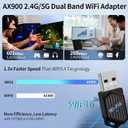 2-in-1 USB WiFi 6 Adapter with Bluetooth 5.4 Dual Band 2.4/5GHz, 900Mbps Wireless Network Adapter for Desktop/Laptop, 802.11ax, Driver Free, WPA3, Mini WiFi Dongle for Windows 11/10