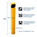 46" Pour in Place Steel Bollard Post, 5-1/2" OD Safety Bollard Yellow Powder Coat, Metal Bollard Parking, Driveway Barrier