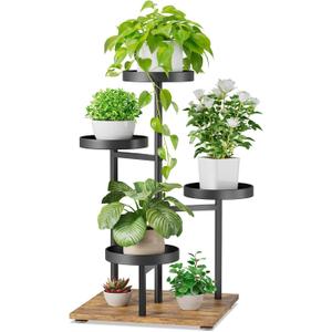 iDavosic.ly 4 Tier Plant Stand Indoor, Tiered Corner Flower Holder Shelf Outdoor, Metal Tall Orchid Display Rack for Patio Porch Garden Balcony Office Living Room, Modern Black & Rustic Brown