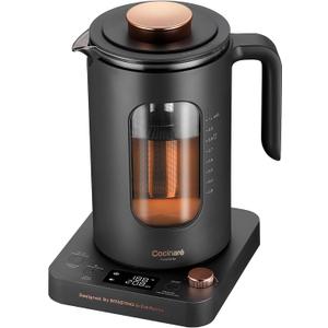 INTASTING Electric Tea Kettle, Electric Kettle with Tea Infuser, 1 Knob Temperature Control, BPA-Free Glass, 1200W Fast Heating, Easy to Clean, 1 Liter (Dark Gray)