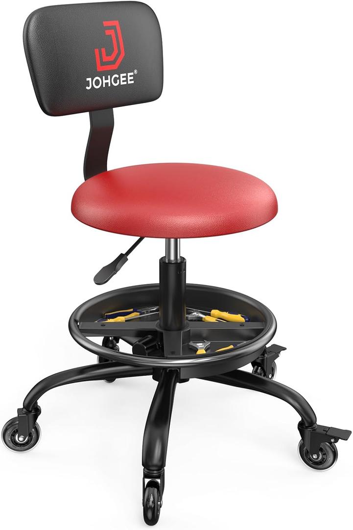 Rolling Shop Stool with Wheels for Garage, Mechanics Stool Chair