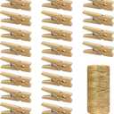 Mini Wooden Clothespins With Jute Twine, 250pcs, 1 Inch Photo Paper Peg Pin Craft Clips With 66ft Natural Twine for Scrapbooking, Arts & Crafts, Hanging Photos (Natural Color)