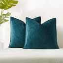 JUSPURBET 18x18 Throw Pillow Covers Set of 2 Decorative Pillow Covers for Couch Sofa Bed Cozy Chenille Cushion Covers Cases with Invisible Zipper for Living Room Home Decor,Peacock Blue