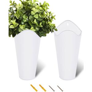 Vensovo 12 Inches Galvanized Wall Planters - 2 Packs Metal Tin Vases for Flowers Indoors, Farmhouse Hanging Planter Tall Flower Holder for Country Decor Outdoors, White