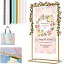 Wedding Sign Holder, 57x31x15"Welcome to Our Wedding Sign Stand Metal Wedding Sign with 8 Pair Satin Ribbon & 2 Pair Leather Sign Straps,Storage Bag, Flower Vine,Heavy Duty Easel Stand for Sign,Poster