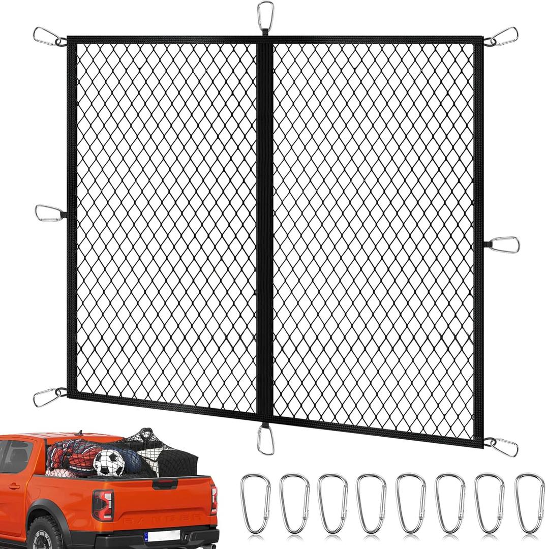 Cargo Net for Pickup Truck Bed 4'4' Stretches to 7'7', Highly Elastic Truck Bed Net with Fine Mesh & 8 Strong Metal Carabiners, Easy to Install Cargo Netting for Vehicles, Trailers, Boats