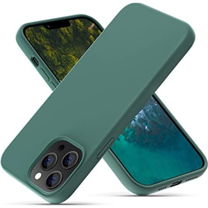 CALOOP Slim-Fit for iPhone 13 Pro Max Case,Skin Soft Liquid Silicone,Sturdy Hard Frame Shockproof Cover with Anti-Scratch Microfiber Lining,Full Protection for Screen and Lens,6.7 inch,Pine Green