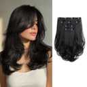 Clip In Hair Extensions 14'' Long Black Invisible Thick Synthetic Hair Clip Extensions for Women 4 Pcs Soft and Easy Installation Hair Piece Clip Ins for Weddings Party Daily Use 5Oz