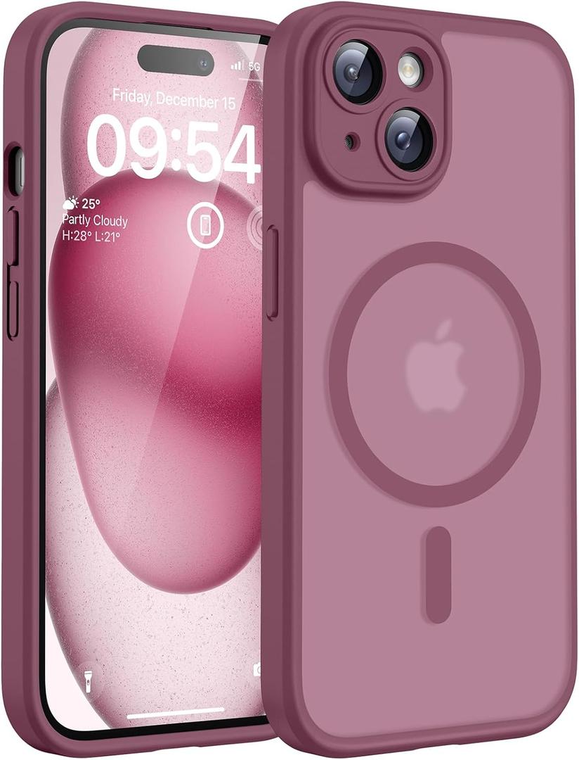 TOCOL for Phone 15 Case, Compatible with Magsafe Charger, Full Camera Protection, Drop Protection, Translucent Matte Phone Case for iPhone 15 6.1 inch (Plum)