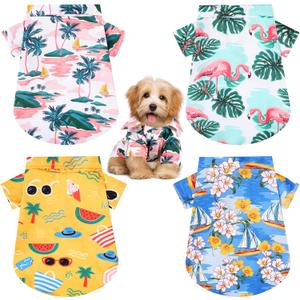 Weewooday 4 Pieces Small Pet Summer T-Shirts Hawaii Style Floral Pet Dog Shirt Breathable Cool Clothes Beach Seaside Puppy Sweatshirt for Puppy(Lovely Style,2X-Large)