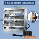 Hiorucet 14 Inch Shutter Exhaust Fan, 1558CFM High Speed Low Noise Aluminum Louvered Exhaust Fan Wall Mounted with 1.8m Power Cord for Greenhouse, Garage, Shop, Attics, Chicken Coop Ventilation.