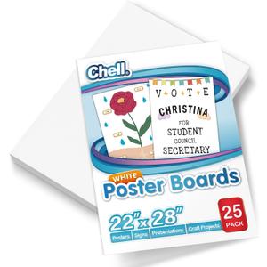 Chell Large Size 22" x 28" White Poster Board Heavyweight, for School Craft Project, 85 lb. Cover Weight, 25 Count