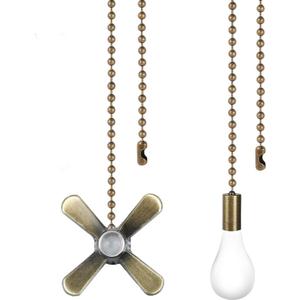 8 x 2PCS Ceiling Fan Pull Chain, Bulb and Fan Pattern Pull Chain Extension, Ceiling Fan Pull Chain Extender, Light Fan Pulls Chain with 12 Inches 3mm Diameter Beaded Ball Connector, Bronze