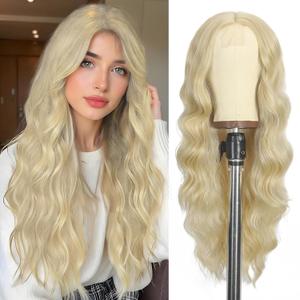 26 Inch Blonde Wig for Women | Middle Part Culy Wavy Wig | Heat Resistant & Natural Looking | Lightweight Synthetic Hair for Daily Use, Halloween, Cosplay