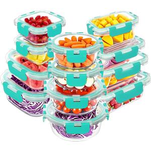 VERONES 12 Packs Glass Food Storage Containers Set, Airtight Glass Lunch Containers, Glass Meal Prep Containers with Lids,Exclusive of BPA, for Microwave, Oven, Freezer & Dishwasher Friendly,Green