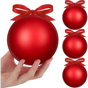 Weysat 4 Pcs 4 Inch Matte Red Fillable Christmas Ball Ornaments Plastic Christmas Tree Ornaments Balls with Hanging Ribbons for Outside Lawn Yard Tree Decorations