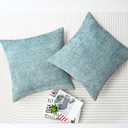 CaliTime Throw Pillow Covers Pack of 2 Soft Solid Dyed Cross Chenille Cushion Cases for Couch Sofa Home Decoration 18 X 18 Inches Deep Smoke Blue