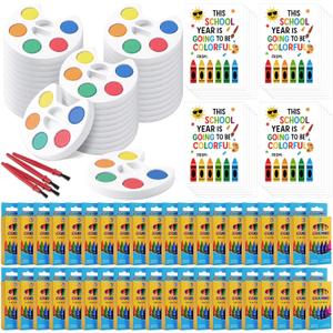 30 Sets Back to School Mini Watercolor Paint Set Bulk | Watercolor Paint Palettes with Brushes, Crayons, This School Year Is Going to Be Colorful Greeting Cards, Classroom Rewards