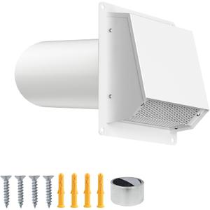 3 Inch Dryer Vent Cover Outside, Galvanized Steel Exterior Hooded Wall Vent Cover with Removable Screen & Cushioned Backdraft Flap, Exhaust Vent for House Through-Wall Dryer Vent Kit (White - 3 Inch)