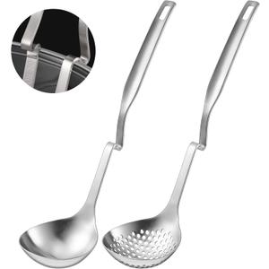 Patelai Hot Pot Slotted Ladle Set Stainless Steel Soup Ladle Strainer Scoops Cooking Skimmer Cookware Utensil for Hotpot Scooping Sauce Serving, 12 Inch(2 Pcs,Silver)