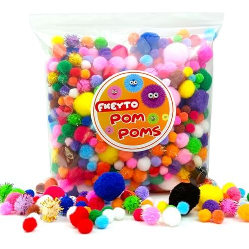 500 PCS Pompoms for Crafts,Pom Poms in Bright & Bold Assorted Colors,Pompoms for Arts and Craft Making Decorations，Assorted Sizes