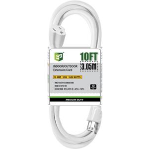 EP 10 Ft Outdoor Extension Cord - 16/3 SJTW White Electrical Cable with 3 Prong Grounded Plug