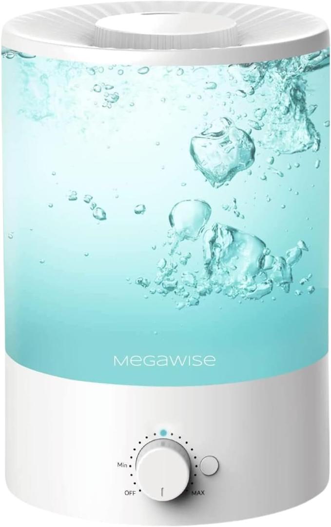MegaWise 3.5L Cool Mist Humidifier  Whisper-Quiet Ultrasonic Vaporizer for Baby Nursery, Bedroom & Office | Top-Fill Design, Essential Oil Diffuser, Easy to Clean, 7-Color Night Light, Auto Shut-Off