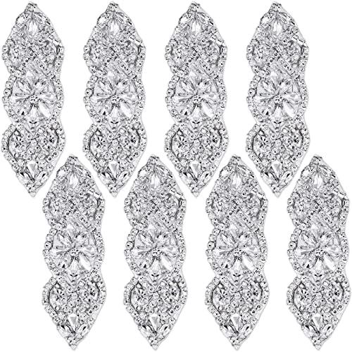 6 Pieces Rhinestone Applique Iron On Patch Rhinestone Hot Fix Wedding Appliques for Bridal Wedding Dress Sash Crystal Belt DIY Sewing Crystals Patch for Shoes(Silver)