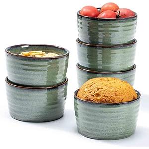 Henten Home Ceramic 8 oz Ramekins Set, Porcelain Souffle Ramekins Set of 6, Creme Brulee Ramekins for Baking, Ice Cream, Pudding, Oven & Microwave Safe Small Bowls, Stackable (Green)