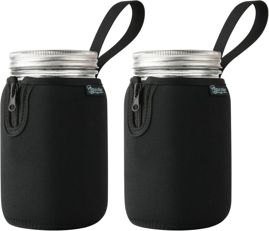 Beautyflier Mason Jars 32oz Wide Mouth Sleeve Regular Mouth Mason Jars Insulators Drinking Glass Coolers Sprouting Jars Blackout Sleeve (Black)