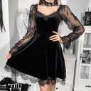 IKADEX Gothic Lolita Dress for Women Black Lace Dress Velvet Mini Dresses Goth Clothes for Teen Girls #A: Black M