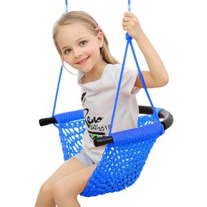 Hand-Knitting Toddler Swing, Swing for Kids with Adjustable Ropes, Heavy Duty Rope Play Secure Children Swing Set, for Indoor, Outdoor, Playground, Tree, 440 lbs Capacity (Blue)