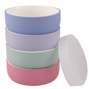 Elk and Friends Kids Porcelain Bowls with Silicone Suction Sleeves | Suitable for Babies/Toddlers | Microwave & Dishwasher Safe | Stay Put Dinnerware | Snack Dishes | 4 Pack