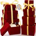 Fulmoon 8 Pcs Mother's Day Nesting Gift Boxes with Lids Velvet Square Assorted Sizes Small Favor Boxes for Mom Gift Decorative(Red)